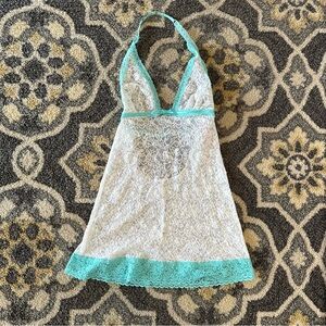 Victoria's Secret White and Teal Lace Chemise